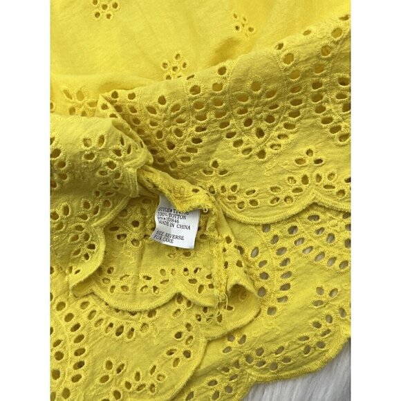 Large KONTROL CONTEMPORARY Eyelet Top Blouse Off the Shoulder Women's Yellow - Picture 9 of 9